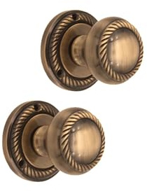 Infinity Decor Türknauf-Set, antikes Messing, georgisches Seil-Design, 50 mm, massives Messing, gefedert, ideal für Innen- und Außentüren