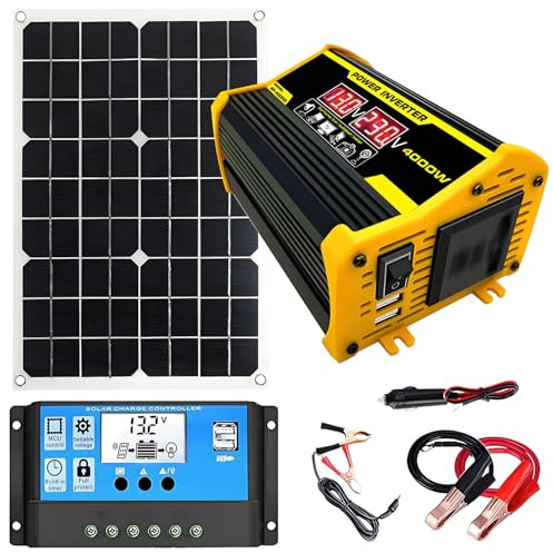 levigationlu Controlador De Panel Solar E Inversor - Placas Solares para Casa Kit Completo con Panel Solar De 18W E Inversor De 400W, Controlador De Carga Solar De 30A Black-220V