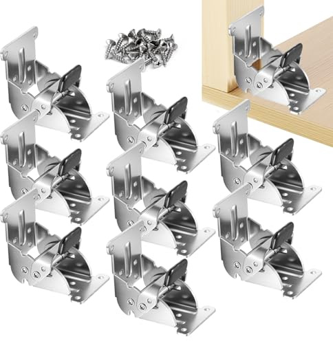 Klappwinkel Schwerlast 8er Pack – Selbstverriegelnde Scharniere mit Schrauben, Faltbare Stützhalterung für Tischbeine, Bettbeine, Werkbank – Silber