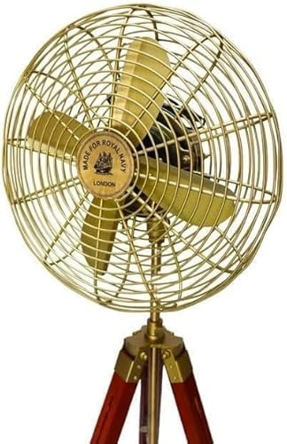 Modern Electric Pedestal Floor Fan Nautical Royal Navy Wooden Tripod Stand Fan Living Room Bedroom Corner Fan Home Decorative Christmas
