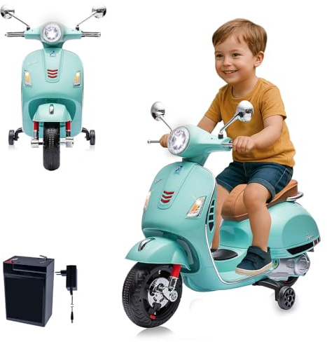 JAMARA 461839 Ride-on Vespa GTS 125 Li-Power 12.6 V - Elektroauto für Kinder ab 3 Jahre, Auto Car elektrisch, Geschenkidee für Jungen und Mädchen, Stützräder, LED Licht