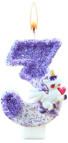 Ovanda Kerze 3 Geburtstag Mädchen, Einhorn Tortendeko Kerze 3, 3D Regenbogen Einhorn Geburtstagskerze, Kerzen Zahlen 3 Lila, Geburtstagsdeko Mädchen 3 Jahre, Tortendeko Einhorns,Erster Geburtstag Deko