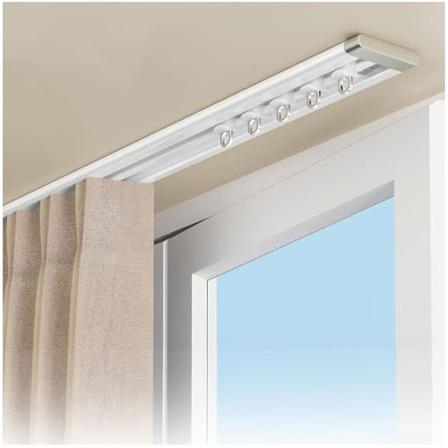 Vorhangschiene Aluminium 1 Läufig, 6 mm Ultraflach Gardinenschiene, 0.6-6 m Decken oder Wandmontage Gardinenstange, Raumteiler für Schlafzimmer Wohnzimmer Hotels(Weiß Deckenmontage,1.6m)