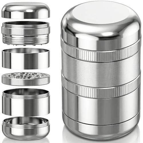 Viberium Grinder Metalico 60 mm - Herb Grinder Metal, 4 Piezas, Crusher | Spice Grinder Hierba, Aluminio Crusher Grande, Molinillo XXL, Plata