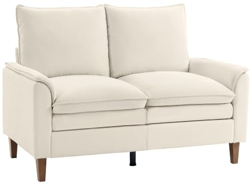 HOMCOM Sofa 2 Sitzer kleine Couch mit Doppellagiger Polsterung 146 cm Creme | Doppelsofa, Tiefer Sitz, Hohe Rückenlehne, Modern Polstersofa, Holzbeine, Kleine Räume, Wohnzimmer, Schlafzimmer