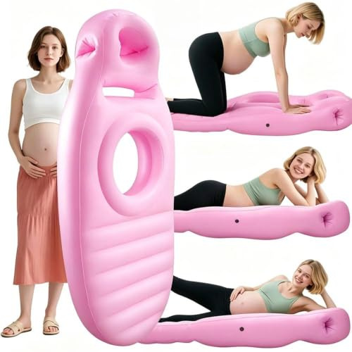 CLIUNT Aufblasbares Schwangerschaftskissen, Yogamatte für Schwangere mit Loch, Bequeme Beflockte Luftbett für Schwangere Frauen, für Schlafende Unterstützung, Massage und Yoga (Pink)