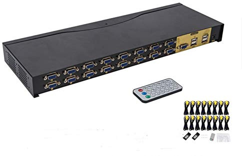 Productos neutros Switch KVM VGA USB, Switch KVM 16 Porte VGA 16 in 1 Display remoto per videoproiettore con 16 Cavi VGA Originali: per Win98 / Me / 2KP4 / XP / 2003, Linux, Mac (16 Porte)