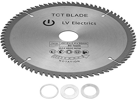 Kreissägeblatt-Set, 80 Zähne Sägeblatt 210 x 30 Kreissägeblatt 210 mm Durchmesser 30 mm mit 3 O-Ringen Hartmetall Sägeblatt, zum Schneiden von Holz, Kunststoff, Metall und Fliesen