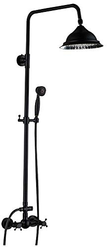 WUPYI2018 Sistema de ducha retro negro, con alcachofa de ducha, ducha de mano, barra de ducha ajustable, montaje en pared