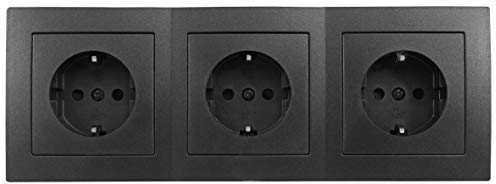 McPower juego de enchufes Flair Beginner 3S Profi | 4 piezas | 3 tomas 250V~/16A + marco triple | instalación empotrada con conexión rápida, diseño moderno