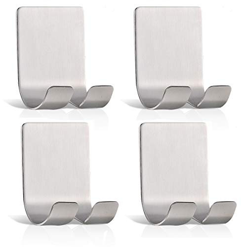 Veriya - Set di 4 ganci per rasoio da doccia, impermeabili, autoadesivi, per rasoio, resistenti ganci per rasoio, porta telefono, organizer da bagno, colore: argento