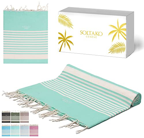 SOLTAKO Toalla Playa - Fouta Peshtemal XXL - Toallas de 100% Algodón Turco Grande - Toalla de Hammam para Sauna Playa Fitness Yoga Deporte - Superabsorbente y Ligera (200 x 200 cm)