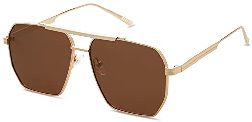 SOJOS Retro Oversized Square Polarized Sunglasses for Women and Men Vintage Shades Classic Large Metal Sun Glasses with Gold/Brown Lens