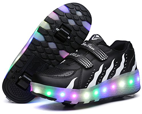 Aizeroth USB Ricarica LED Luci Brillantini Skateboard Scarpe Sportive con Rotelle Retrattile Sneakers Outdoor Multisport Luminose Running Calzature da Ginnastica per Bambini Regalo di Compleanno