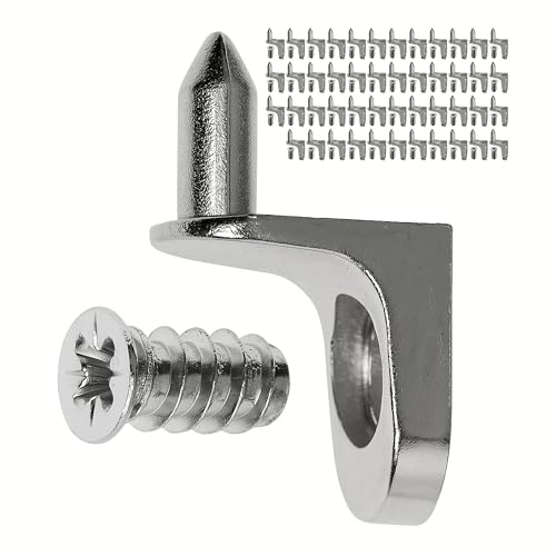 Regalboden Träger, 48 Pack, Winkelbodenträger mit Zapfen und Schraube, für Ø 5 mm Bohrlöcher, L-Form Stütze aus Stahl, Einlegeboden Halter, D5 Stahlwinkelstütze schrauben, Winkel Bodenträger L Form