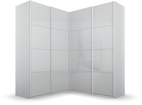 Rauch Möbel QUADRA, Eckschrank, Farbe Glas Seidengrau, Breite 181 cm | Eckschrank mit Schwebetüren, 4-türig, 4 Glastüren, für Schlafzimmer, Gästezimmer, Ankleidezimmer, Garderobe