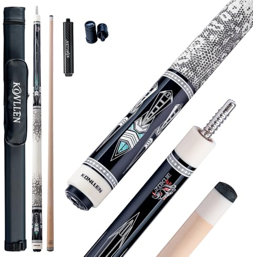 KONLLEN Bastone da biliardo Pro Taper in acero canadese per adulti con albero a bassa deflessione (punta da 10,5 mm/11,5 mm/12,5 mm), set professionale con prolunga e custodia per stecca