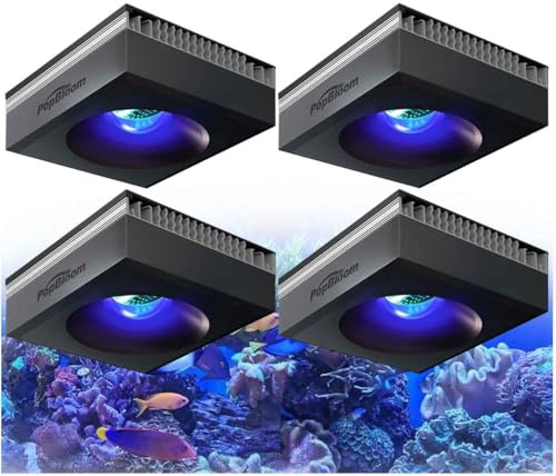 PopBloom RL90 WiFi Led Aquarium Beleuchtung 400W,Meerwasser Aquarium led volles Spectrum Aquarium Lampe mit Timer für Reef Coral SPS/LPS Fischaquarium,APP unterstützt Deutsch (4 Lampen mit Hängeset)