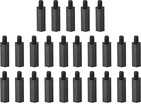 YOKIVE 25uds M4 Separación Tornillos, Nylon Hexagonal PCB Separadores con Alto Aislamiento Efecto, Mantener Altura Consistente, Excelente para Base Placa (Negro, 30mm+6mm)
