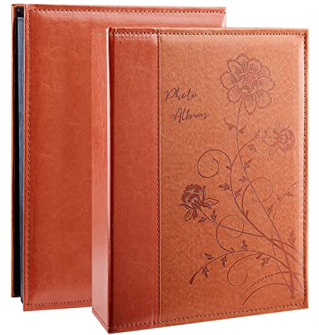 Miaikoe Photo Album 6x4 300 Photos Slip in, Extra Large Capacity Leather Cover Wedding Family Picture Albums Holds 300 Horizontal 10x15cm Landscape Photos(Brown)