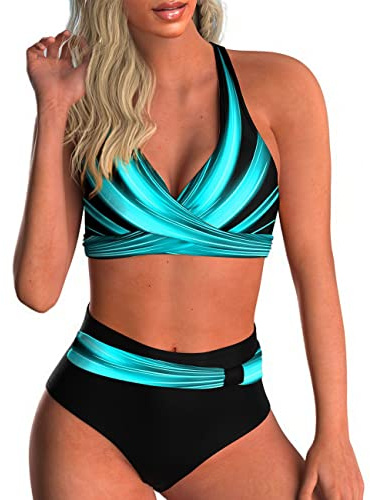 Femme Maillots de Bain Deux Pièces Push-up Ensembles Deux pièces Maillots de Bain Femmes 2 Pieces Crossover Push Up Bikini Sets Tribal Print Ensemble de Tankini