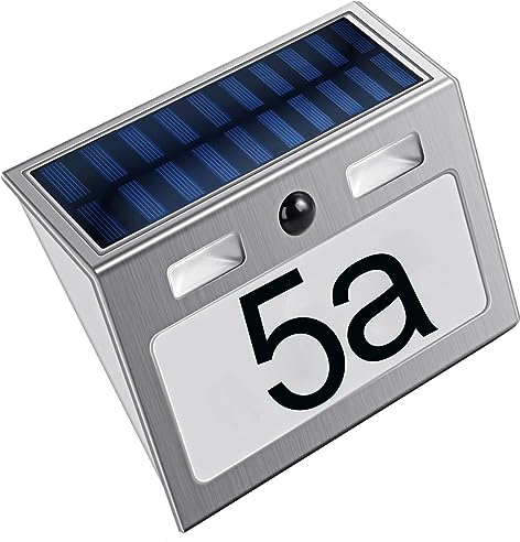 Hopelit Solar Hausnummer, Hausnummer Beleuchtet Solar mit Bewegungsmelder und Led Beleuchtung, Hausnummer Solar Beleuchtet IP44 Wasserdicht, Solarhausnummer mit Nummern, Buchstaben