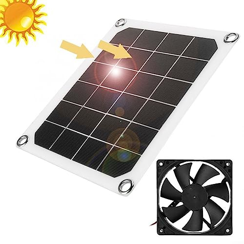 RANRAO Solarbetriebener Abluftventilator, 10W 12V Wasserdichter Solar-Abluftventilator, Mini Solar Panel Powered Ventilator Solarmodul Abluftventilator für Hühnerställe, Gewächshäuser, Haustierhäuser