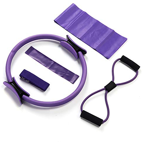 5-teiliges Set Pilates-Ring, Fitness-Ring, Magischer Kreis, Trainingsringe, Latex-Handtuch, Brust-Expander-Seil, Stretch-Gürtel, Widerstandsschlaufe für Toning, Yoga, Fitnessstudio, Fitness, Yoga-Fitn