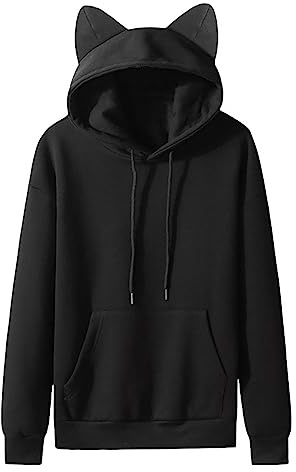 Gsheocm Cool Hoodies Men Hoodie Boys 158-2023 Autumn/Winter Cat Ear Fleece Couple Plain with Hood Women's Hoodie for Women Hooded Sweat Jacket