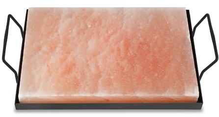 Cecaylie 1X Salzstein zum Grillen XXL, 20x30x3cm Salz Grillsteine Mit Eisenplatte, Wiederverwendbar Salzgrillstein, Original Kristallsalz, Salzplatte zum Grillen für BBQ