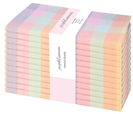 PurpleEssences Buffalo Plaid Cloth Napkins - Mitered Corners - Spring Easter Summer - Gingham Check Dinner Napkin - Set of 12-100% Cotton - 18x18 Inch - Reusable Washable - Multicolor