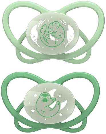 nip - Butterfly Night | 5-18 mesi | Confezione da 2 pezzi | Ciuccio per bambini adatto all'allattamento e ai denti con bottone luminoso con scatola ciuccio. Ciuccio sostenibile con morbido tettarella