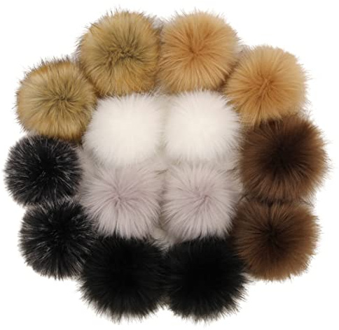 Wedhapy Faux päls pompoms för hattar 14 st mjuka fluffiga pom pom-bollar, 10 cm tryck-på-poms, gör-det-själv poms med tryckknapp för stickning hatt skor, halsdukar, väska mössa pom pom