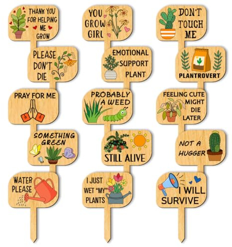 arricraft 15 Stück Holz-Pflanzenanhänger, Illustriertes Grafisches Pflanzenschild Zum Trinkgeld, Pflanzenetiketten Für Gartenmarkierungen, Gemüsesetzlingsetikett, Pflanzenschild, 70x50 mm