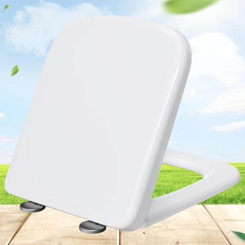 Wc-Sitz mit Absenkautomatik Weiß Toilettendeckel Eckig Familien Klobrille Quick Release Easy-Clean-Funktion Top-Installation Klodeckel aus Duroplast,white-34 * 45cm