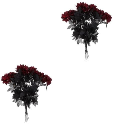 Cabilock 20 Pièces Dahlia Artificiel Bouquet De Roses Noires Faux Hortensia Décor De Fleur De Lotus Décor De Table Noir Rouge La Mariée Mariage Fleur Artificielle Fleur De Soie