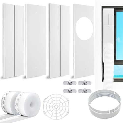 NWESTUN Kit de ventana de aire acondicionado portátil, kit de aire acondicionado portátil con 2 sellos de ventana de 3 m, kit de ventilación deslizante ajustable para manguera de escape con 5.9in / 15