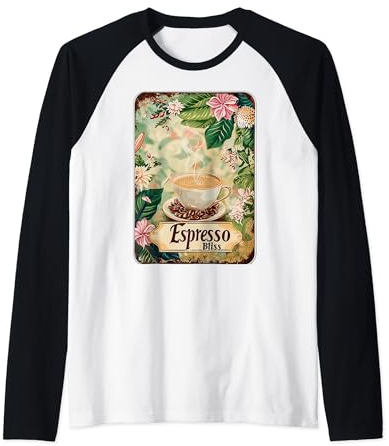Espresso Bliss Tasse à café Motif floral vintage Barista Manche Raglan