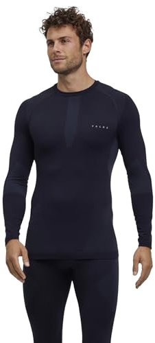 FALKE Men's Warm Round Neck M L/s Sh Functional Yarn Quick Dry Base Layer Top 1 Piece, Black 3000, M