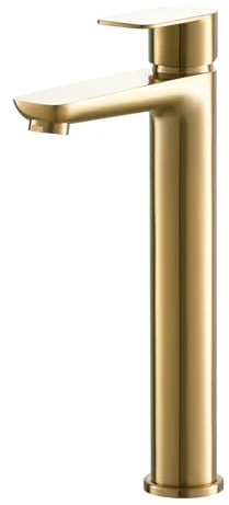 High Rise Basin Mixer Taps, BATHWEST Tall Bathroom Sink Taps Modern Monobloc Single Handle Chrome Brass 922LGO (Gold)