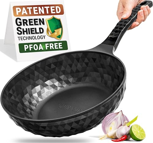 Diamond X Premium Non Stick Wok Pan - 11 Large Flat Bottom Chinese Wok - Woks & Stir-fry Pans Nonstick - Titanium-Coated 8-Layered Korean Engineered Skillet for Frying, Oil-Free, PFOA-Free