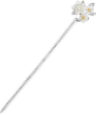 Haarschmuck, Vintage-Haarstäbchen, Perlen-Haarnadel, chinesische Haarstäbchen aus S925-Silber, verzierte Kirschblütenzweig-Haarstäbchen for Dutts, vergoldeter Haardutt-Schmuck for Braut, Frauen, Mädch