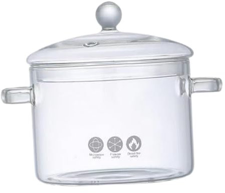 Gralara Olla de Cristal con Tapa, Juego de ollas de Cristal, Utensilios de Cocina, Olla para Alimentos, Frutas, Pasta, Claro 1400ml