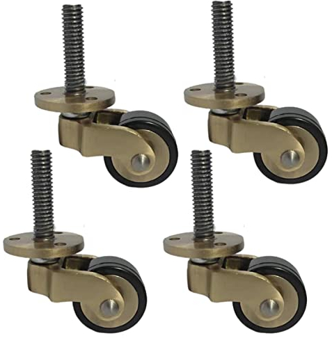 Rolle, Lenkrolle, Rolle mit Bremse, kleine antike Lenkrollen, Möbelrollen aus massivem poliertem Messing, 360 ° drehbare Gummiräder, mit Schrauben, Er