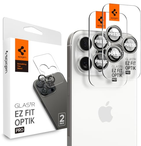 Spigen Glas.tR EZ Fit Optik Pro Protezione Fotocamera compatibile con iPhone 16 Pro, iPhone 16 Pro Max, 2 Pezzi, Titanio bianco, Anello Individuale, Durezza 9H Pellicola prottetiva