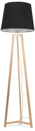 ValueLights | Natural Wood Tripod Floor Lamp with Black Tapered Fabric Lampshade Living Room Light | Floor Lamps, Home Décor & Improvement Essential | Included LED Bulb