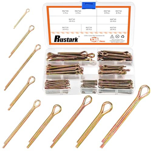 Rustark Assortiment de 136 goupilles fendues colorées en acier au carbone plaqué zinc 9 tailles M2 M3 M4 M5 M6 pour système de verrouillage mécanique de voiture
