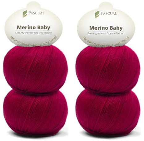 PASCUALI Merino Baby|Strickwolle aus 100% Schurwolle aus Merino, Merinowolle zum Stricken und Häkeln, SET: 4 Knäuel - 200 g, Farbe: Himberrot 327
