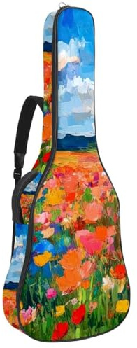Blue Sky Art Akustikgitarrentasche mit verstellbarem Schultergurt, Gitarrentasche mit Rückenaufhänger, geeignet für E-Gitarren, Bassgitarren, klassische Gitarren, Ukulele, Blauer Himmel, buntes Feld,