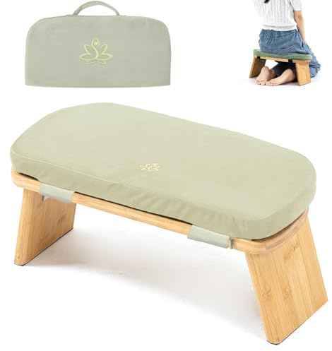 Estleys Meditation Bench, Bamboo Meditation Stool, Folding Kneeling Meditation Bench, Seiza Prayer Bench, Prayer Bench with Meditation Cushion, Kneeling Stool (Beige & Bag)
